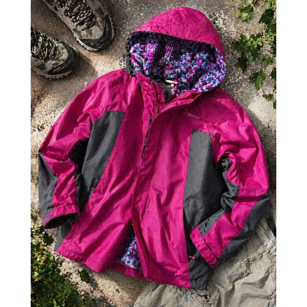 Columbia Magenta Hooded Ski Jacket Fleece Lined Gorpcore Youth Large Y2K